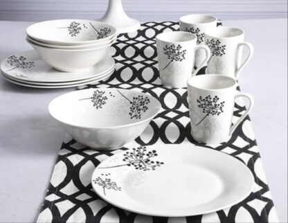 Gibson Netherwood 12 pc Dinnerware set- white with black cherry