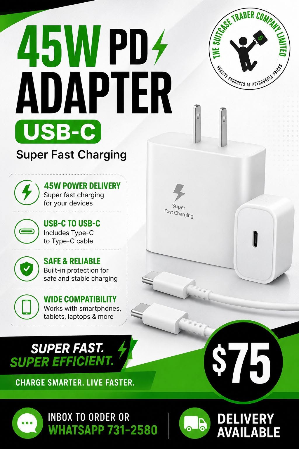 45W USB-C PD Fast Charger with Type-C Cable - Image 2