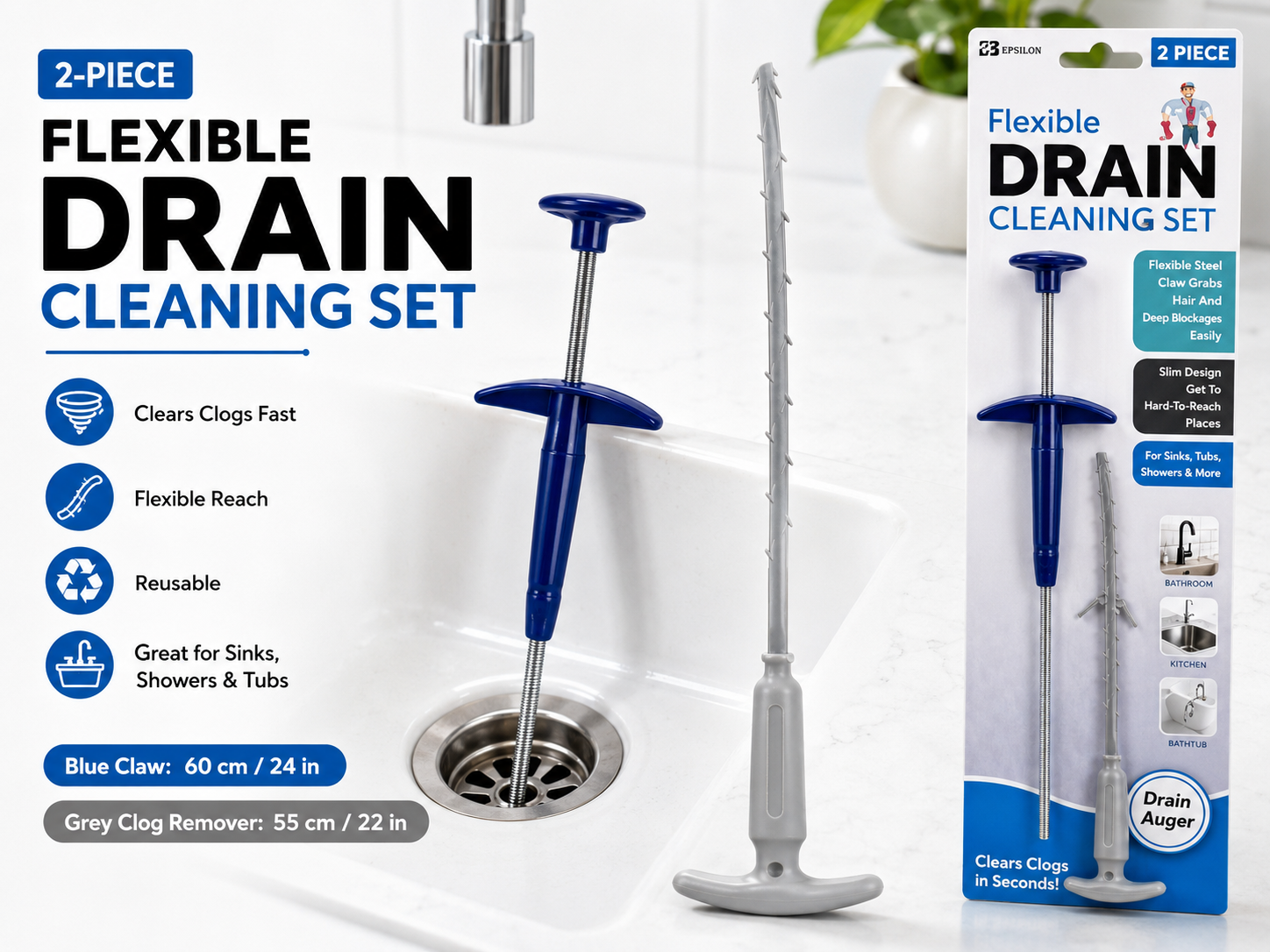 2-Piece Flexible Drain Cleaning Set