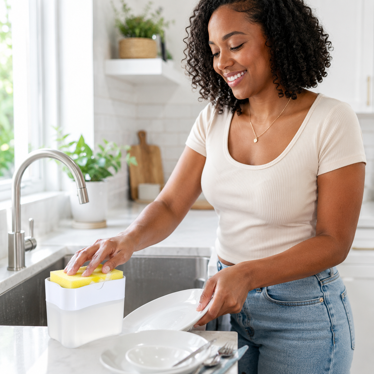 2-in-1 Soap Dispenser with Sponge Holder - Image 2