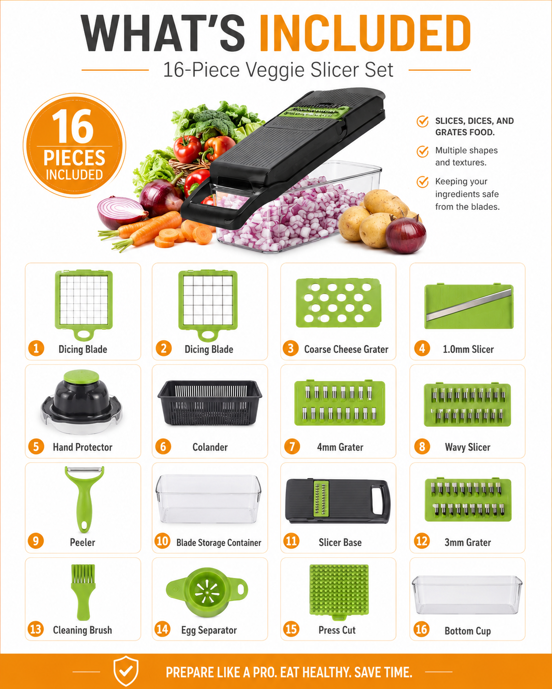 16-Piece Multifunctional Vegetable Slicer & Chopper - Image 3